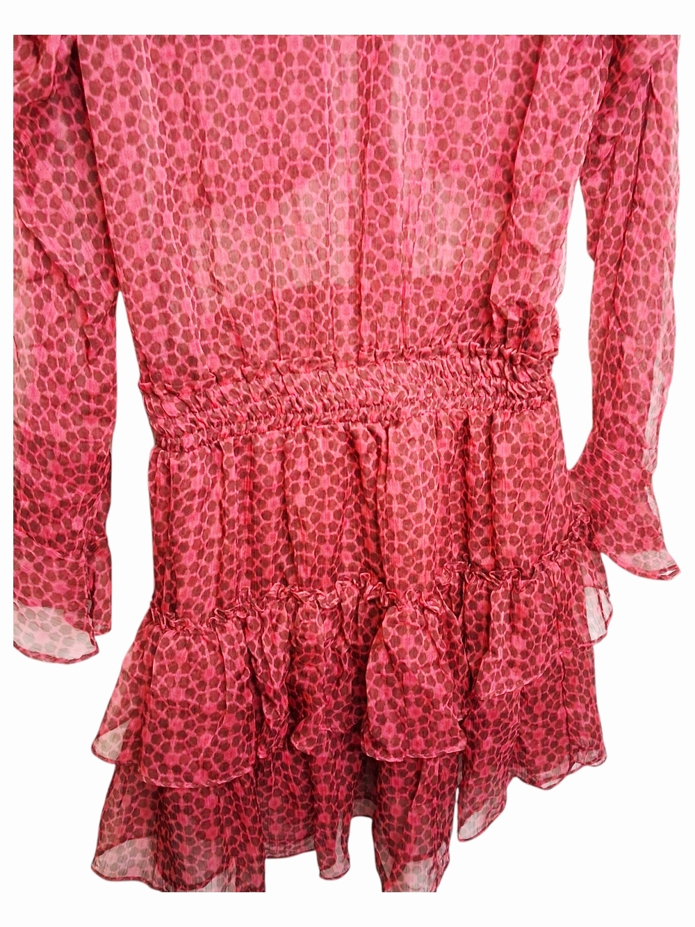 Misa Los Angeles Anika Mini Dress In Cardinal Tile Print S Sheer Chiffon Boho - Picture 11 of 12